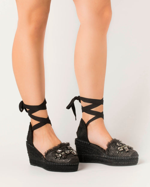 Espandrillo Wedges Medium Rafia Stones black