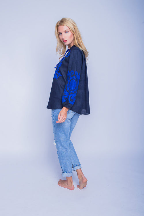 Tunika "Ornament Love" Leinen navy/blue