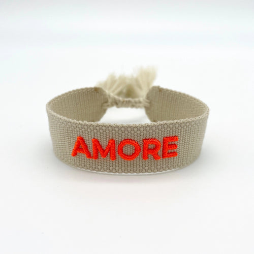 Webarmband "Amore" beige/neon Coral