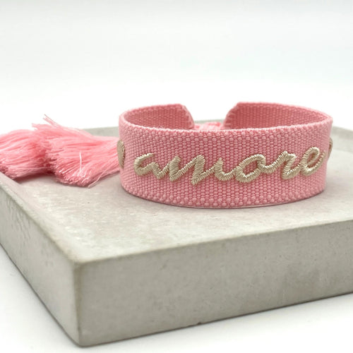 Webarmband "Amore" retro soft pink/white
