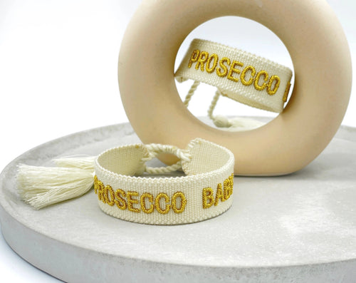 Webarmband "Prosecco Baby" offwhite/gold