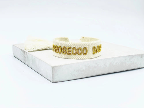 Webarmband "Prosecco Baby" offwhite/gold