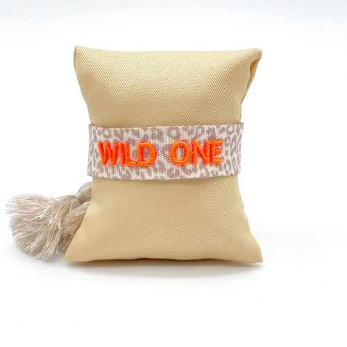 Webarmband "Wild One" Leo/neon coral