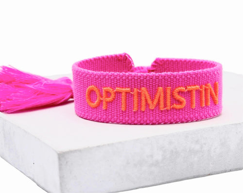 Webarmband "Optimistin" neon pink/orange