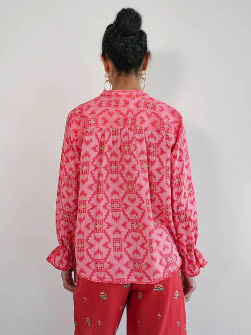 Broom Blouse coral ikat
