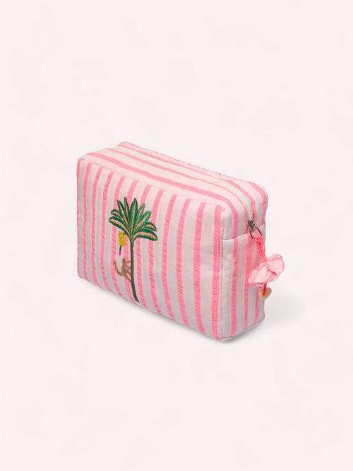Cosmetic Bag Pink Stripes Palms