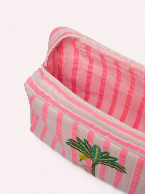 Cosmetic Bag Pink Stripes Palms