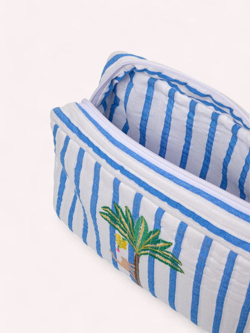 Cosmetic Bag Blue Stripes Palms
