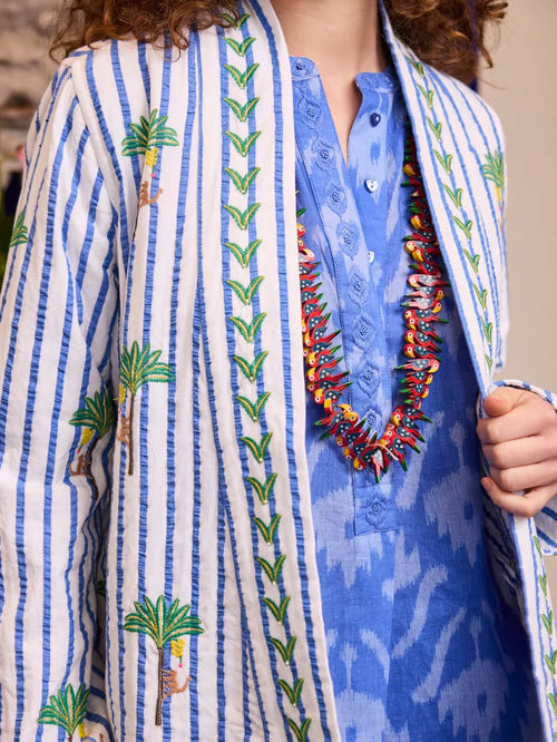 Galangal Jacket Blue Stripes Palm Embroidery