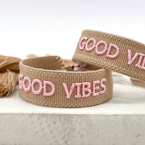 Webarmband "Good Vibes" beige/soft pink