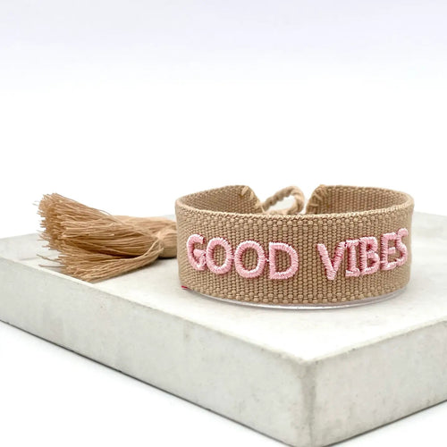 Webarmband "Good Vibes" beige/soft pink