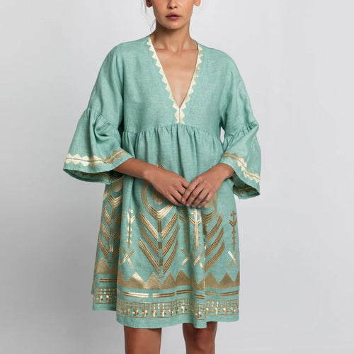 Short Dress Mykonos Feather 2.0 seagreen/gold
