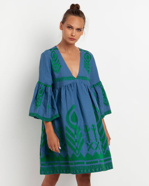 Dress Mykonos Feather short indigo/green