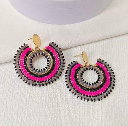 Ohrstecker Beads "Grey/Pink Circle"