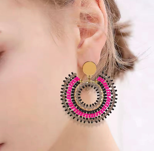 Ohrstecker Beads "Grey/Pink Circle"