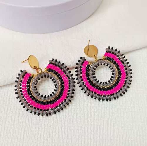 Ohrstecker Beads "Grey/Pink Circle"