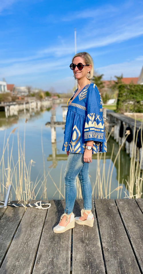 Tunika Mykonos Feather indigo/gold