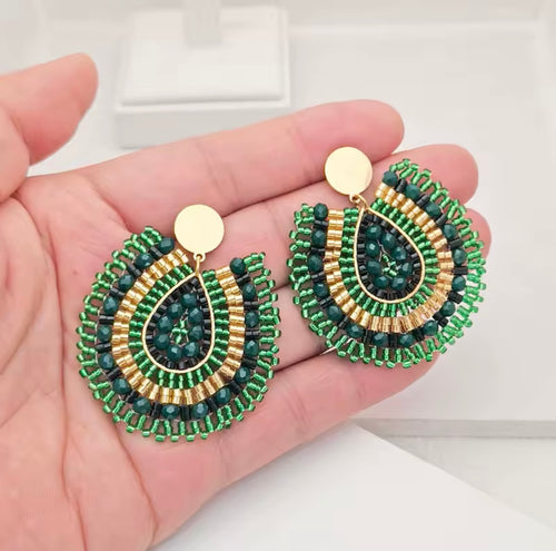 Ohrstecker Beads "Drops" green/gold