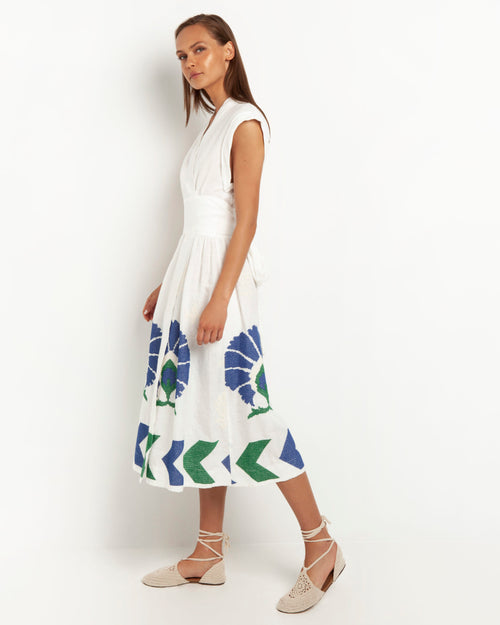 Wrap Dress Peacock weiß/grün/blau