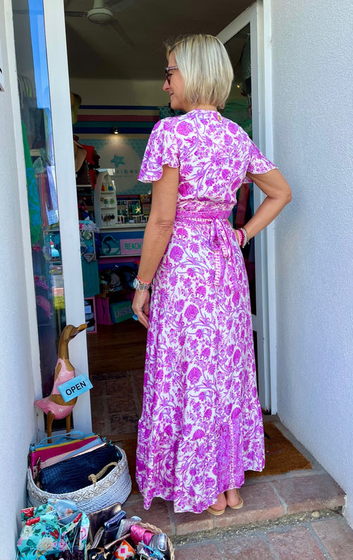 Seiden Wickeldress Jeanne white/pink