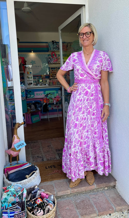 Seiden Wickeldress Jeanne white/pink