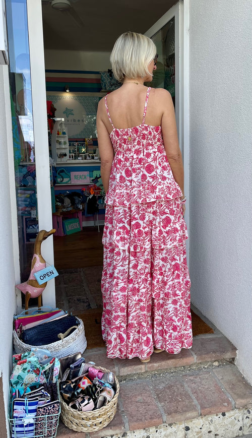 Seiden Maxidress Sicily white/coral