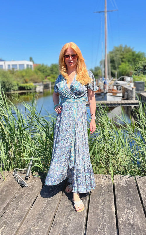 Seiden Wickeldress Jeanne grey Flower