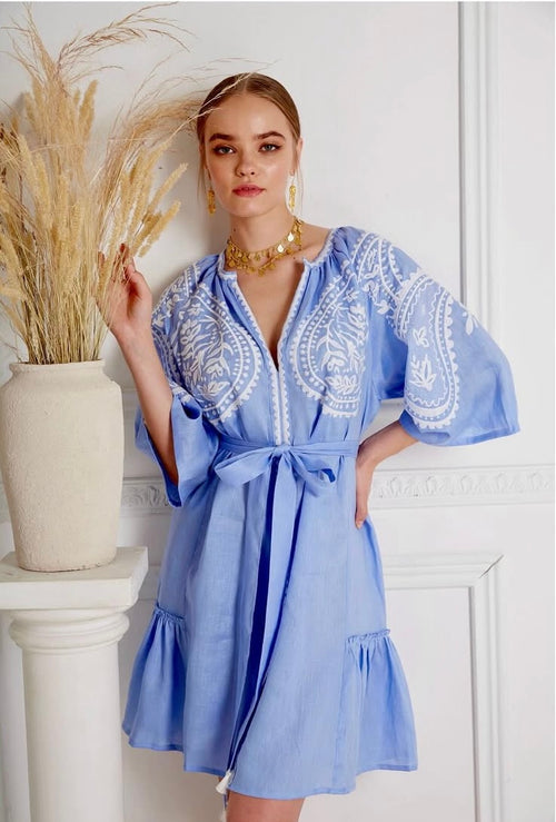 Short Linen Dress Areti blue