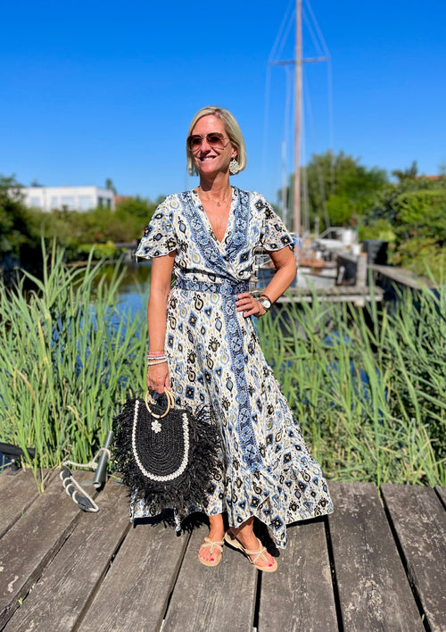 Seiden Wickeldress Jeanne navy/gold/offwhite