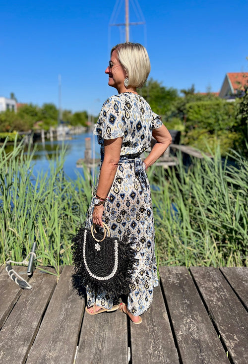 Seiden Wickeldress Jeanne navy/gold/offwhite