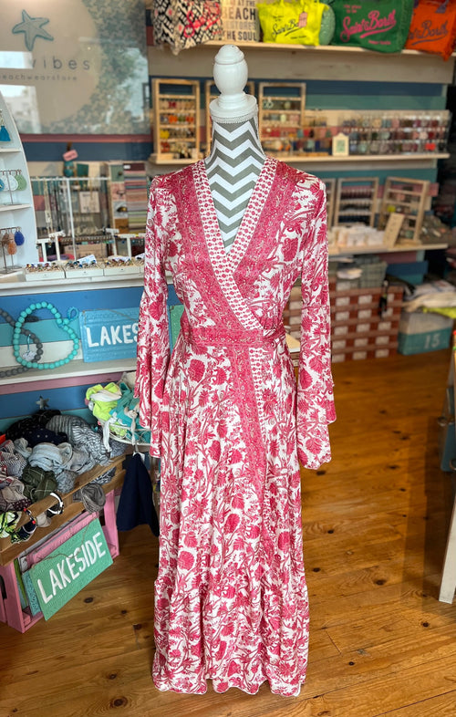 Seiden Maxidress Lisboa white/coral