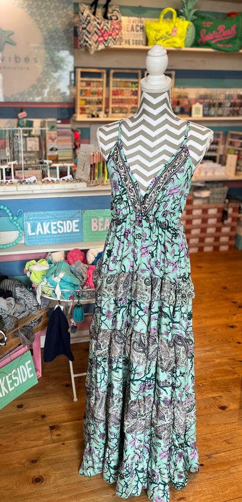 Seiden Maxidress Sicily turquoise/pink