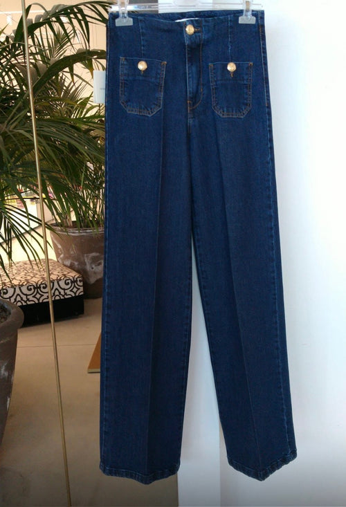 Flared Jean mit Goldknöpfen navy