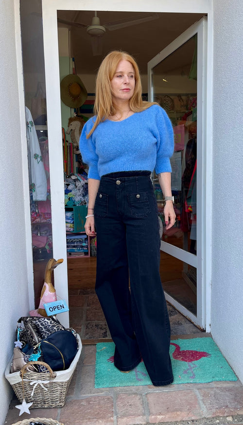 Flared Jean mit Goldknöpfen black