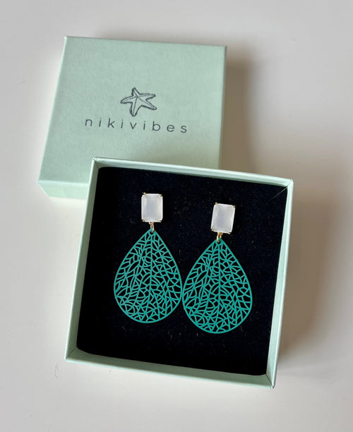 Ohrringe "Bi Colour" gold petrol/white