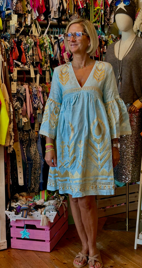 Dress Mykonos Feather short ciel/gold