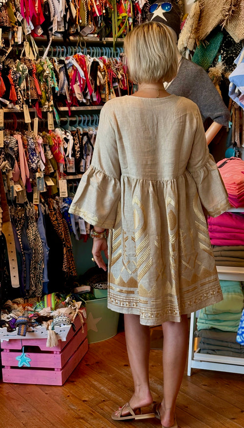 Short Dress Mykonos Feather 2.0 beige/gold