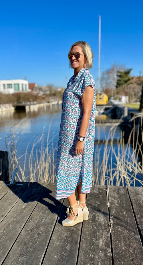 Hemdblusendress "Ornament" green/pink