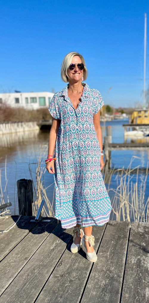 Hemdblusendress "Ornament" green/pink