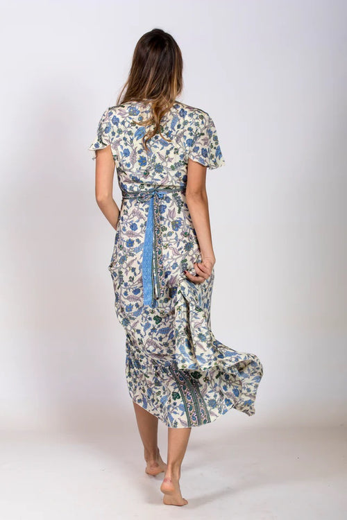 Seiden Wickeldress Jeanne blue