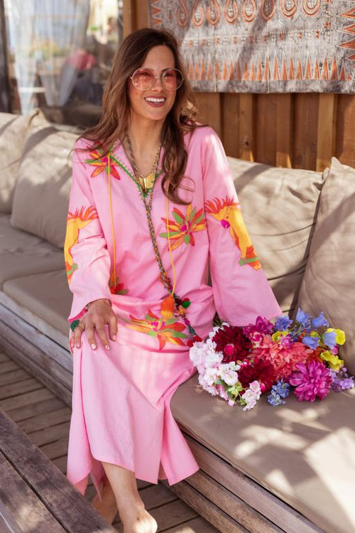 Kaftan Dress "Yellow Lillies & Kakadu"