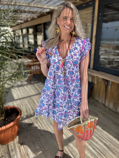 Dress "Flowerfield blue" short