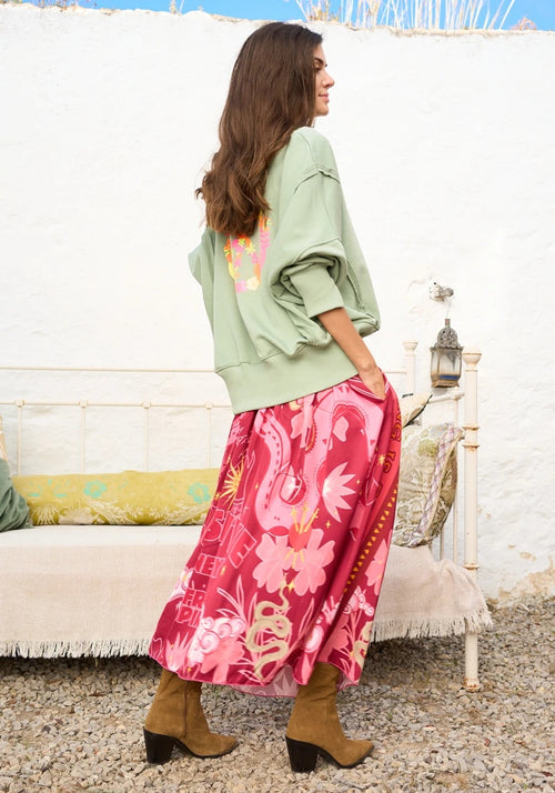 Miss Goodlife Roundneck Sweater Wide "Nice" Almond/neonorange