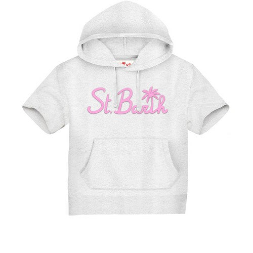 Frottee Hoodie Crop Style white/pink