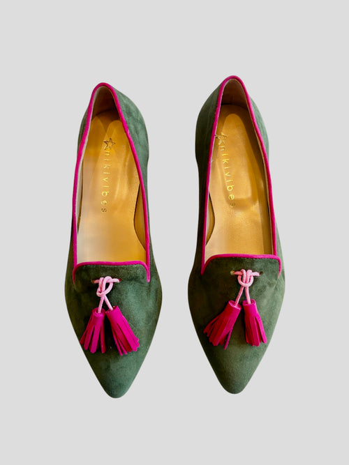 Tassel Loafer Olive/Fuxia