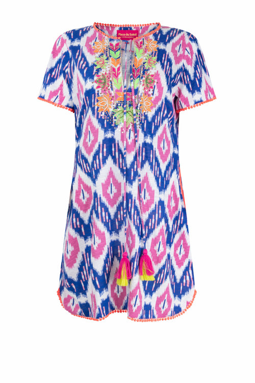 Short Dress "Blue Ikat"