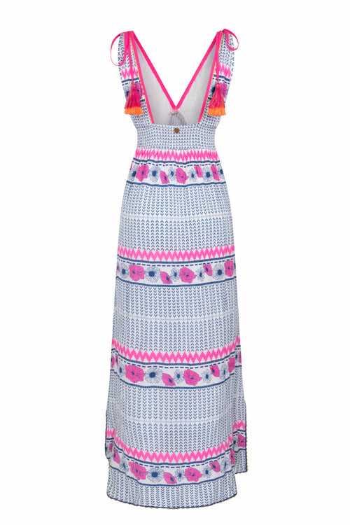 Maxi Dress "Ikat and Pink Flowers"