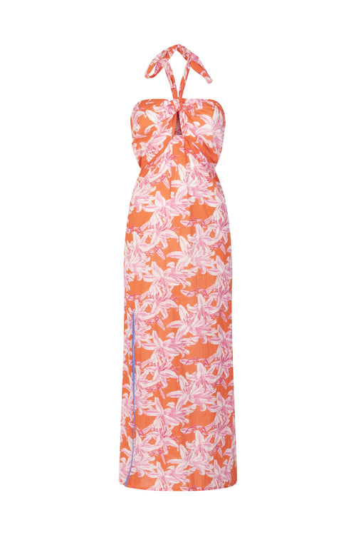 Beach Neckholder Dress "Orange Lillies"