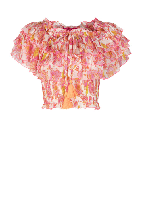Kurze Chiffon Bluse "Orange Lillies"