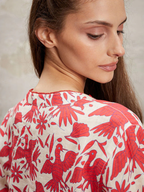 Sapphire Short Kaftan Mexican Bird red